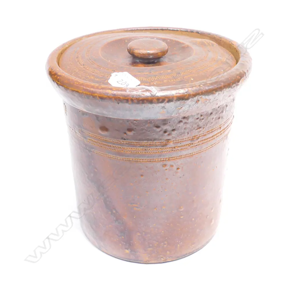 LUKE ADAMS CARAMEL GLAZED LIDDED CROCK. H.260mm Image 1++