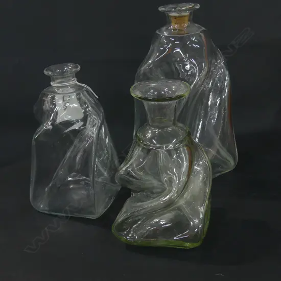 3 HOGLAND CLEAR GLASS FLASKS