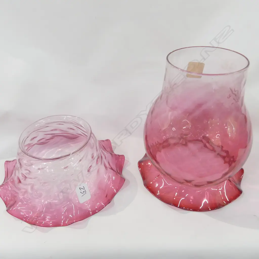 TWO ANTIQUE CRANBERRY LIGHT SHADES Image 1++