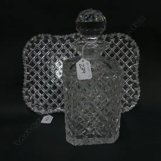 CRYSTAL SQUARE TRAY AND SQUARE CUT DECANTER