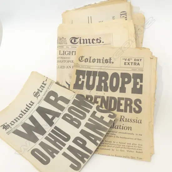 BAG OLD NEWSPAPER REPRINTS + TWO GENUINE?