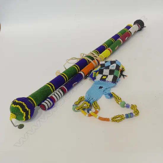 ZULE STYLE BEADED YOKE/2 MAASAI CEREMONIAL BEADED KNOBKERRIE