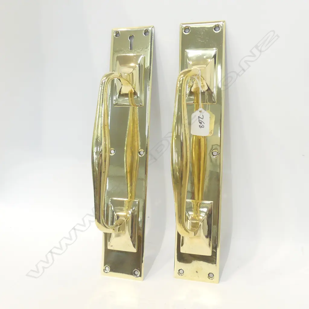 PR LGE OLD BRASS DOOR PULLS POLISHED AND LACQUERED Image 1++