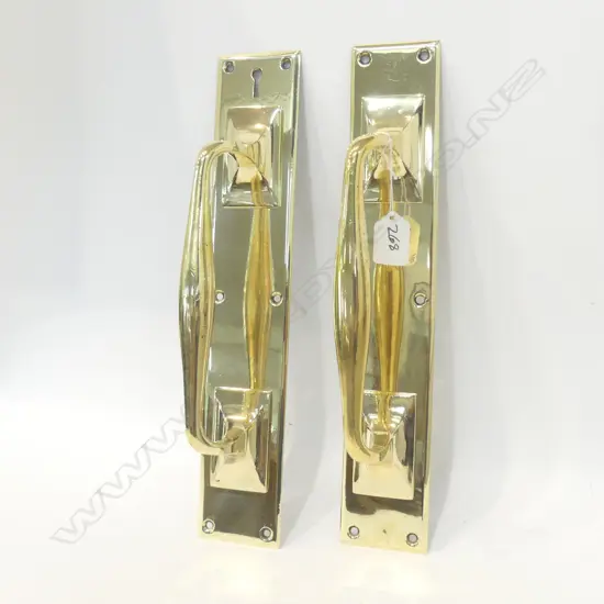 PR LGE OLD BRASS DOOR PULLS POLISHED AND LACQUERED