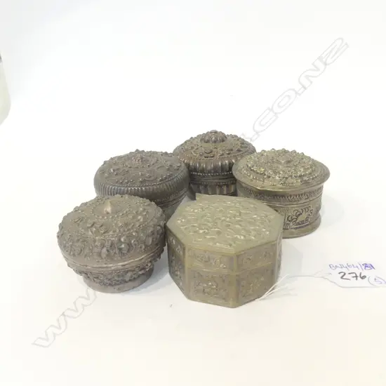 5 INDIAN SILVER CONTAINERS 