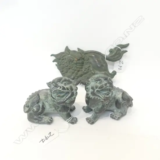 PR BRONZE CHINESE LION DOGS + LION PLAQUE