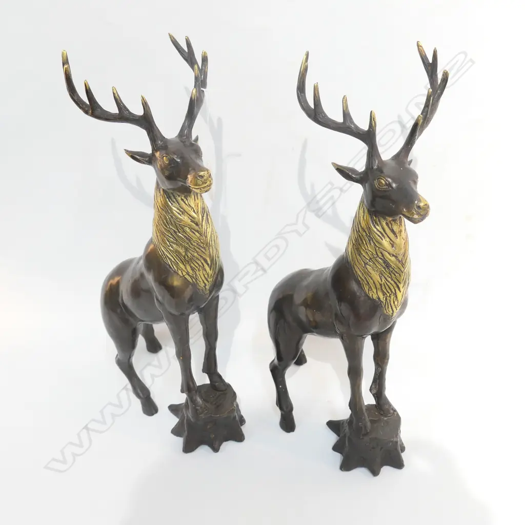 PR CLASSICAL BRONZE STAGS STANDING ON STUMPS Image 1++