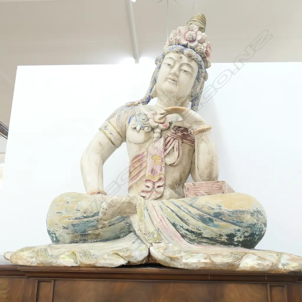 SEATED CARVED WOODEN BUDDHA 800MM H Image 1++