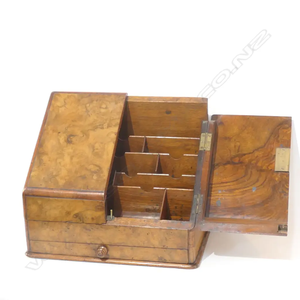 VICTORIAN BURR WALNUT LETTER COMPENDIUM  Image 1++