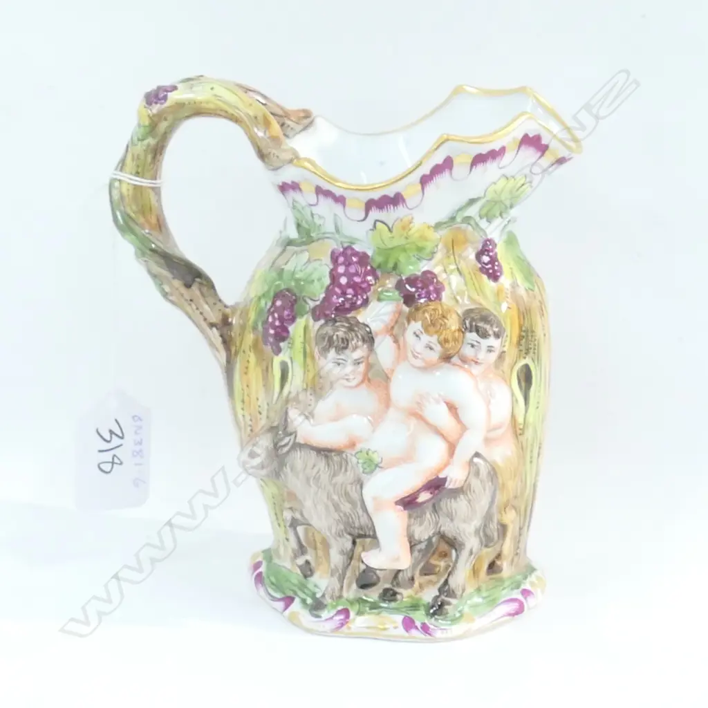 CAPADIMONTE DECORATIVE JUG WITH FAUNS & CHERUBS 145MM TALL Image 1++
