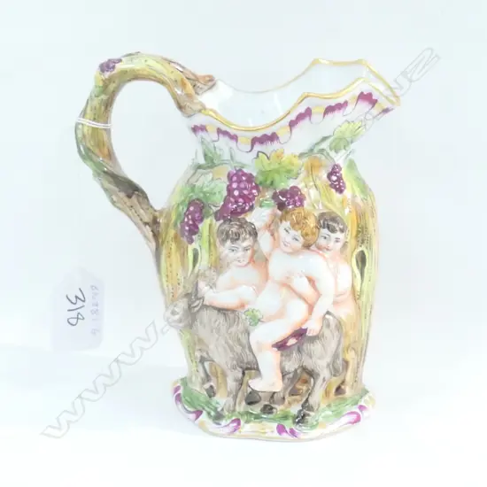 CAPADIMONTE DECORATIVE JUG WITH FAUNS & CHERUBS 145MM TALL