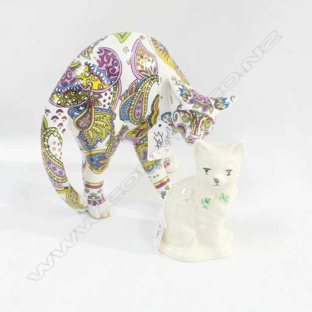 2 CAT ORNAMENTS 'COOL CAT PAISLEY' & BELLEEK Image 1++