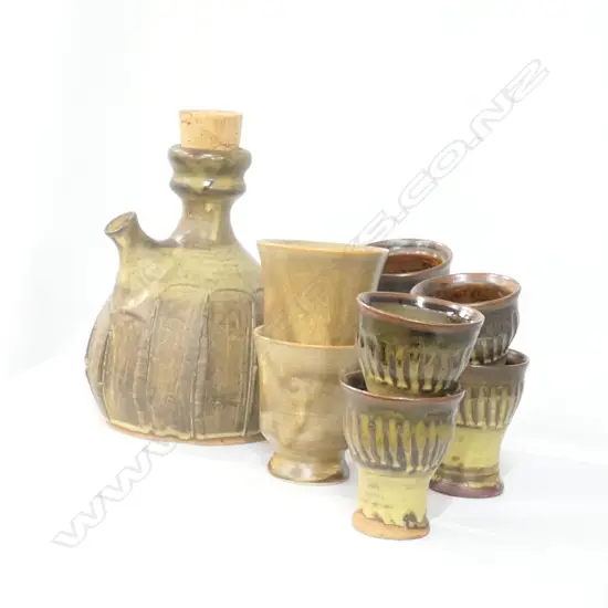 IAN FIRTH DECANTER & 8 PEDESTAL CUP SET