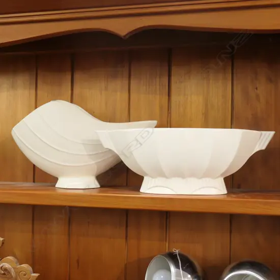 CROWN LYNN TROUGH VASE TOGETHER W/ SHORTER & SON VASE W. 300