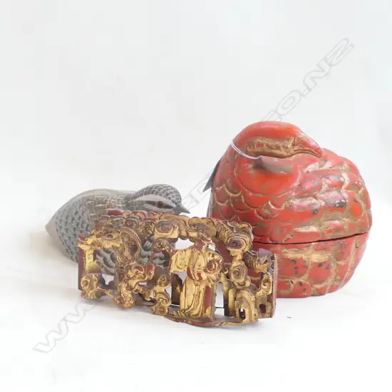 3 ORIENTAL PCES; 2 HAND PAINTED BIRDS AND FIGURE