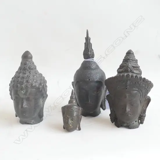 4 METAL BUDDHA HEADS