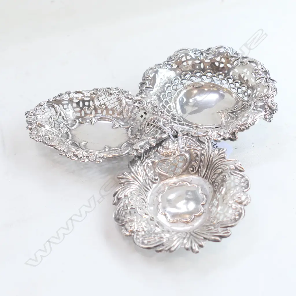 3 STERLING PIERCED BON BON DISHES Image 1++