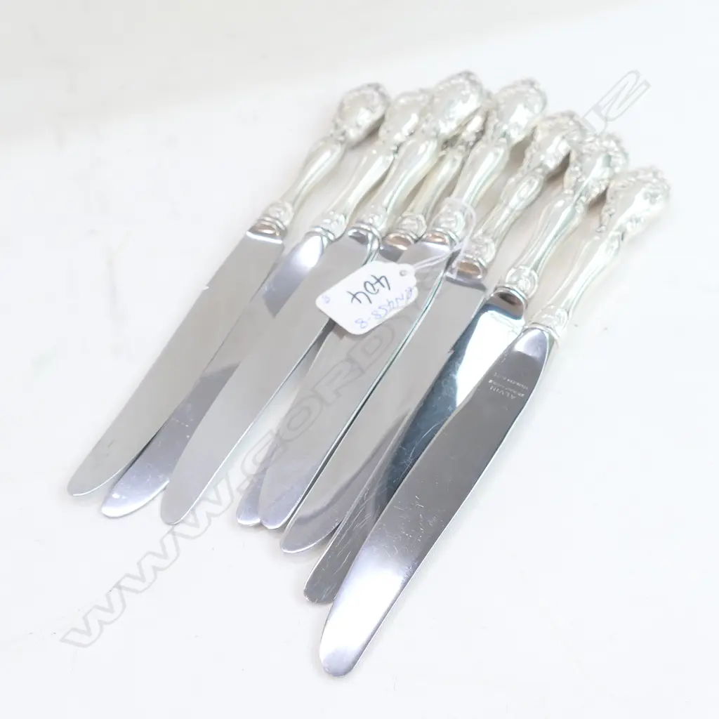 SET 8 'STERLING' FANCY HANDLED TABLE KNIVES STAINLESS BLADES Image 1++