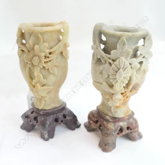 2 X CHINESE SOAPSTONE VASES
