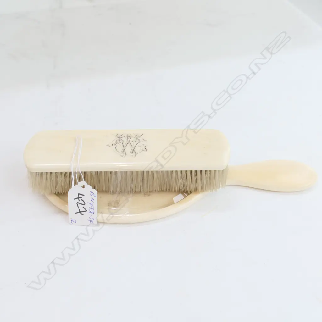 2 VICTORIAN IVORY BACKED VANITY ITEMS: BRUSH & MIRROR Image 1++