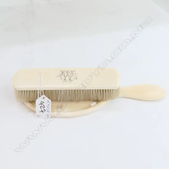 2 VICTORIAN IVORY BACKED VANITY ITEMS: BRUSH & MIRROR