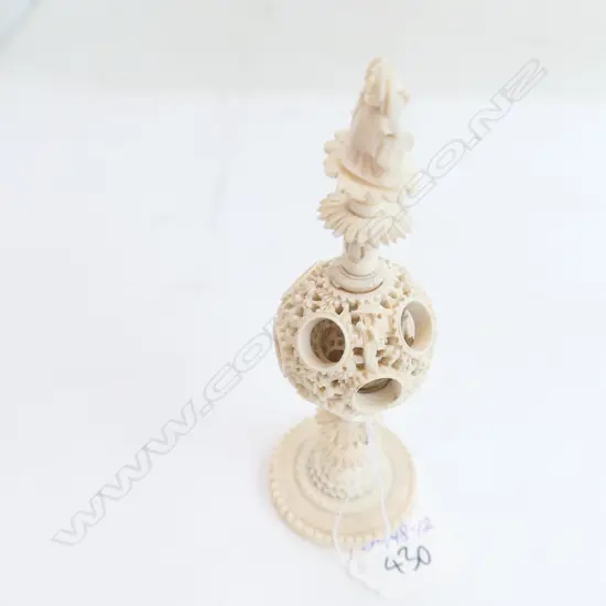 CHINESE CARVED IVORY PUZZLE BALL ON STAND...