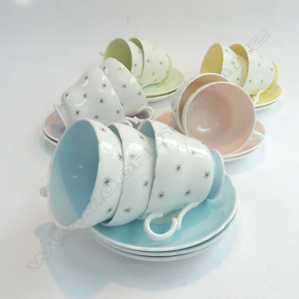 "Pole Star" fine bone china cups and saucers. 2x yellow Image 1++