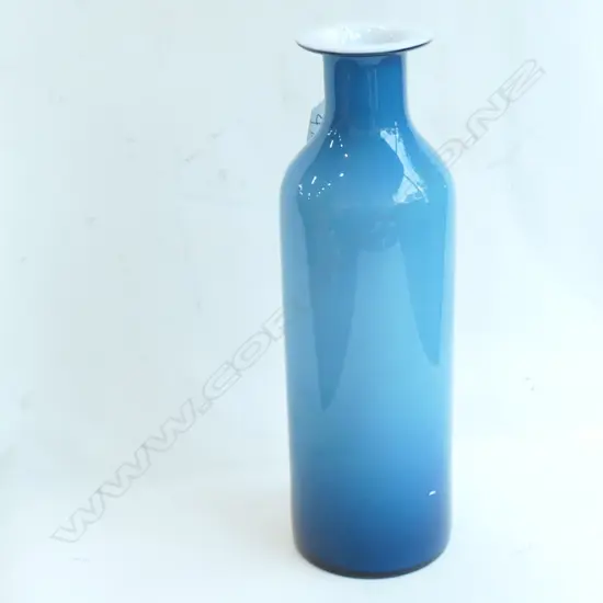 LARGE HOLMEGAARD BLUE AND WHITE GLASS BOTTLE