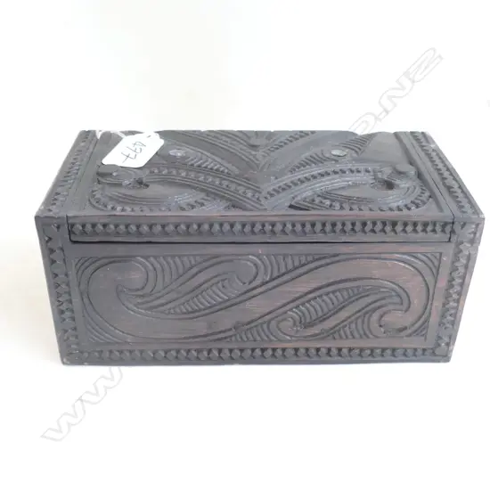 LARGE CARVED WOODEN MAORI BOX 200MM L