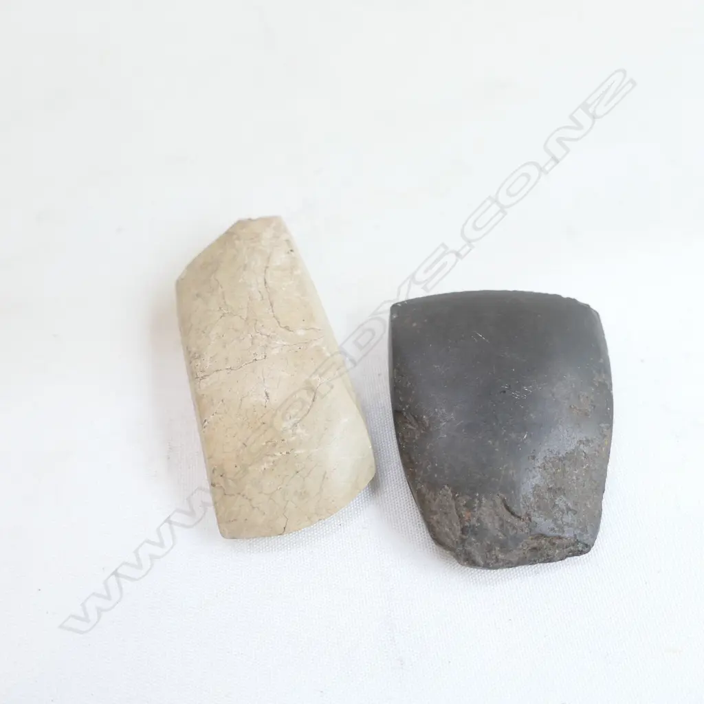 2 EARLY PACIFIC STONE ADZE L's 68 & 55mm Image 1++