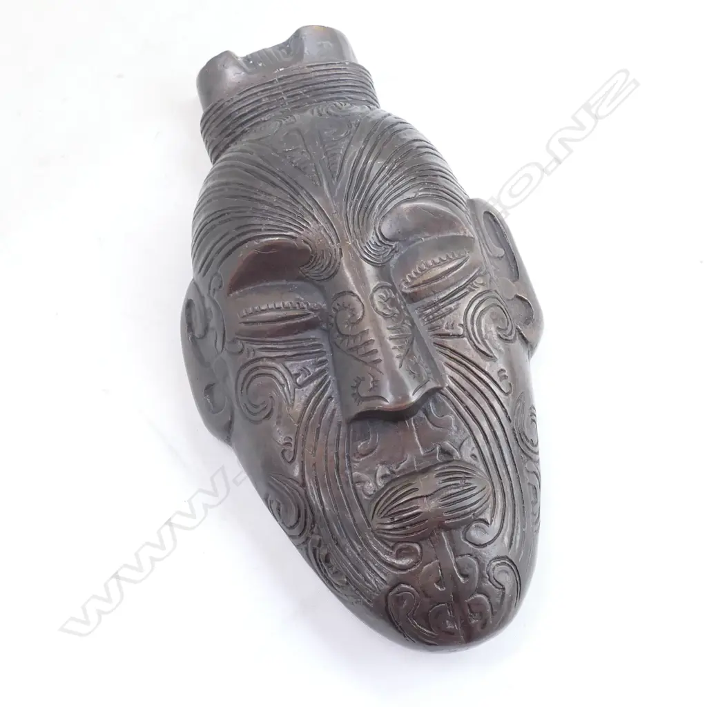 BRONZE MAORI MASK MOKO DETAIL TOP KNOT H.265mm Image 1++
