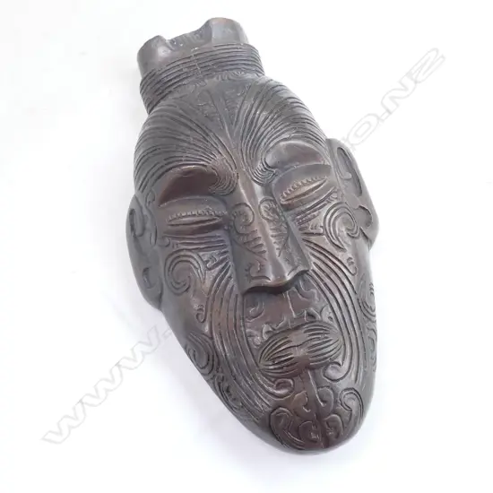 BRONZE MAORI MASK MOKO DETAIL TOP KNOT H.265mm