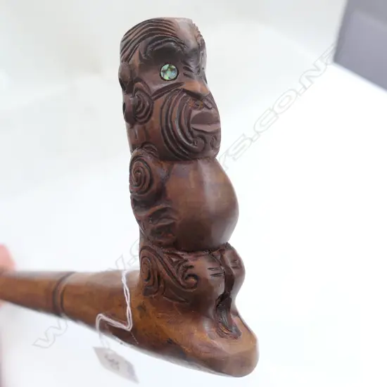 MODERN MAORI CARVED WALKING STICK FIGURE HANDLE
