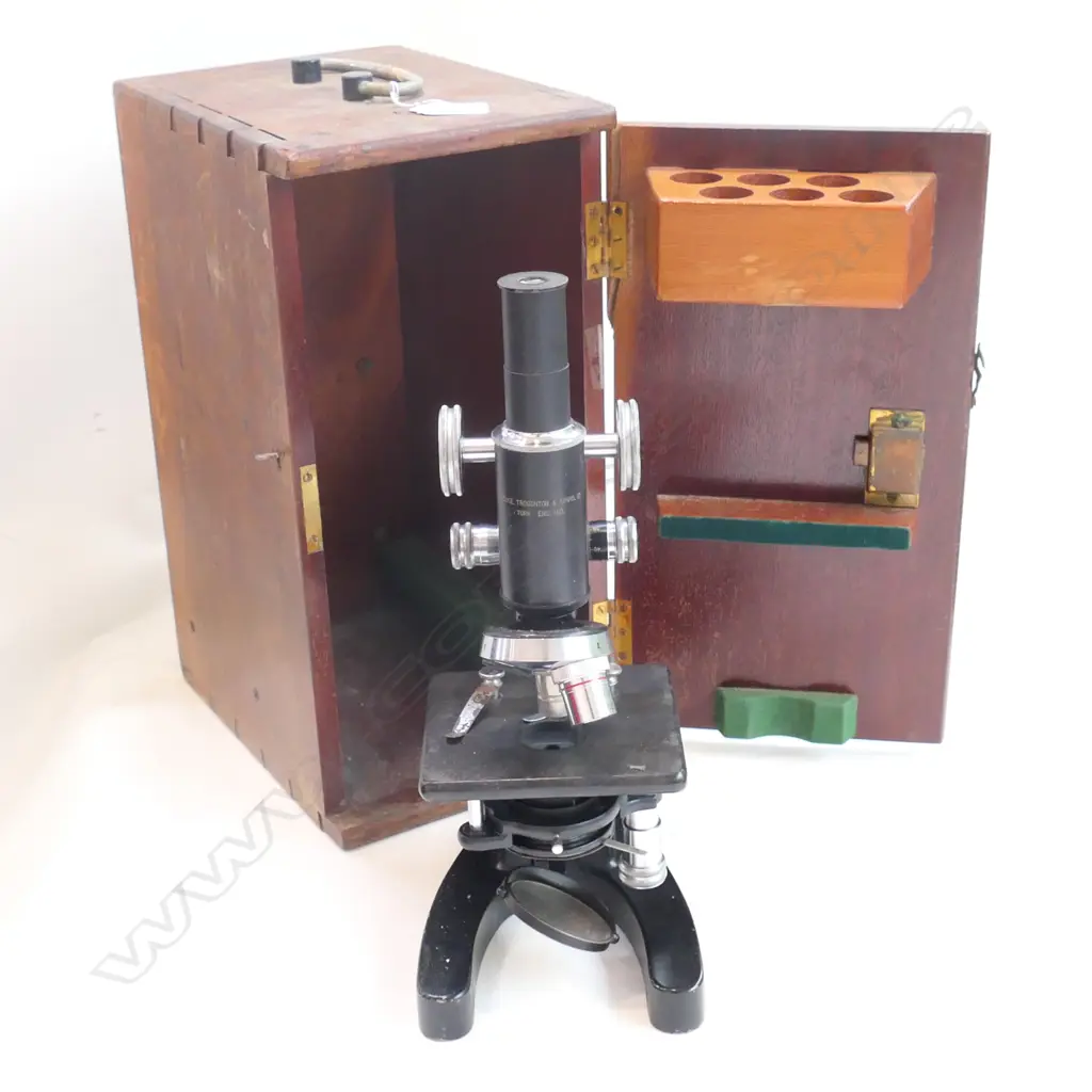 CASED MICROSCOPE BY COOKE, TROUGHTON AND SIMMS LTD YORK ENGLAND 360MM H Image 1++