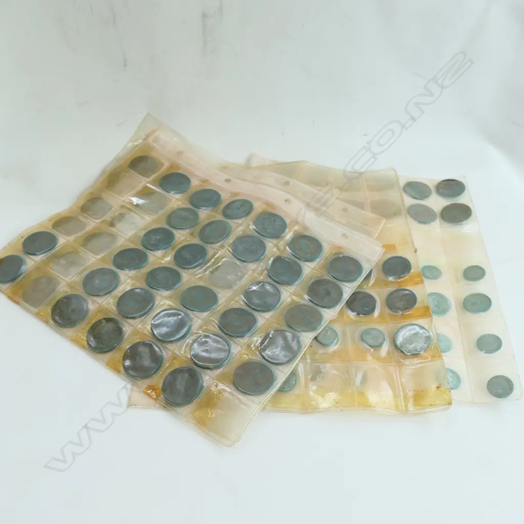 LOOSE ALBUM PGES OF NZ PRE-DECIMAL COINS Image 1++