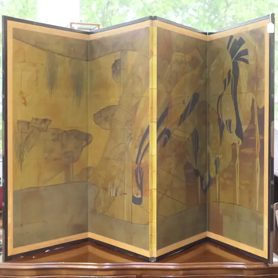 4 PANEL FOLDING SCREEN ORIENTAL SCENE 920MM H X 1820MM W