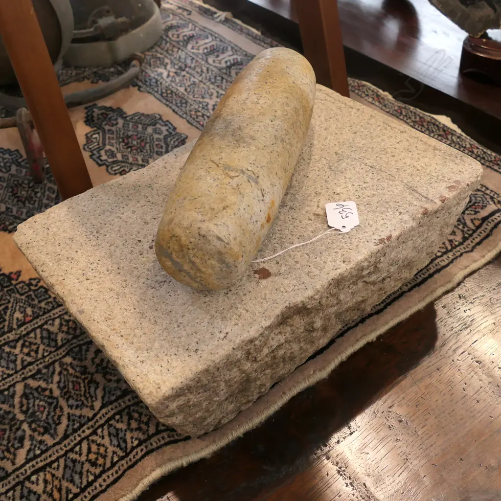 OLD CHINESE MARBLE MORTAR ROLLER / PESTLE Image 1++