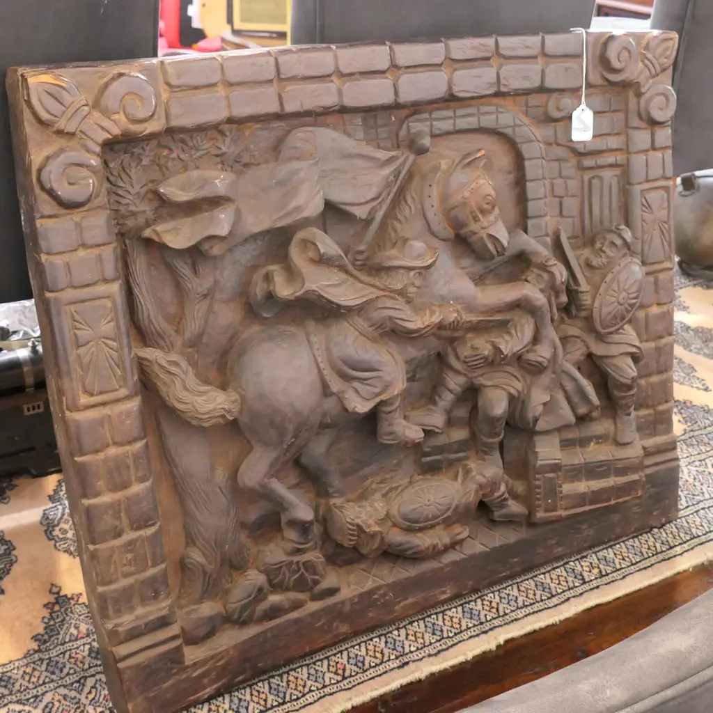 CARVED WOODEN BATTLE SCENE 580 X 690MM Image 1++