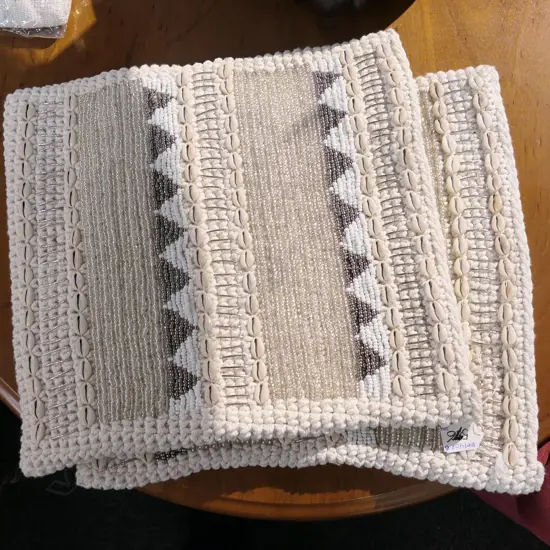 PR TRIBAL WOVEN WHITE CUSHION COVERS SHELLS BEADS ETC