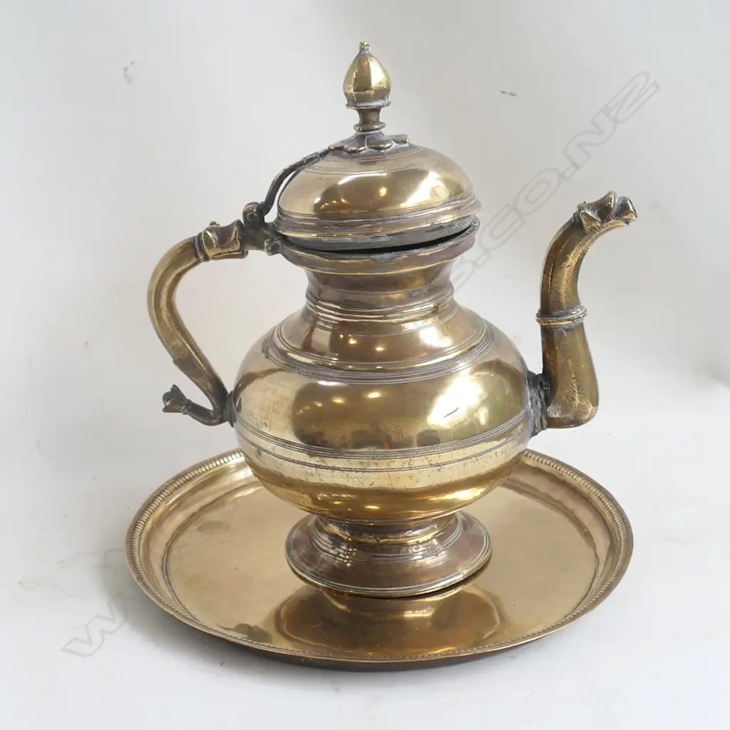 TURKISH BRASS COFFEE POT & TRAY Image 1++