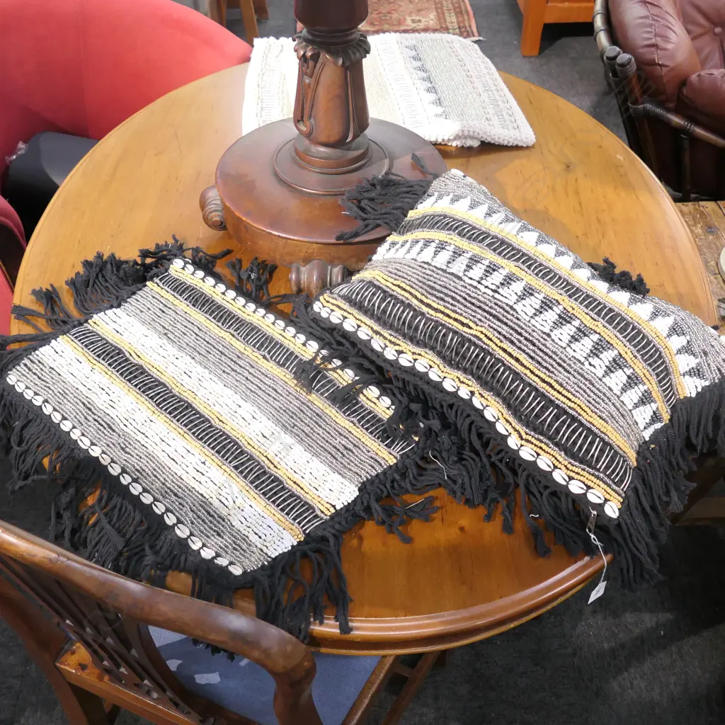 PR TRIBAL WOVEN BLACK CUSHION COVERS SHELLS BEADS ETC Image 1++