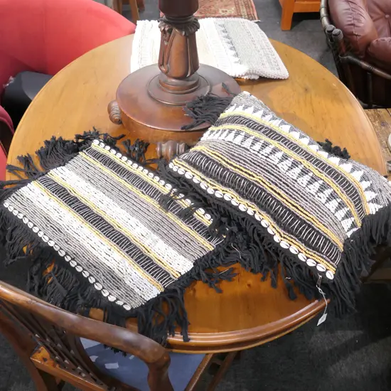 PR TRIBAL WOVEN BLACK CUSHION COVERS SHELLS BEADS ETC