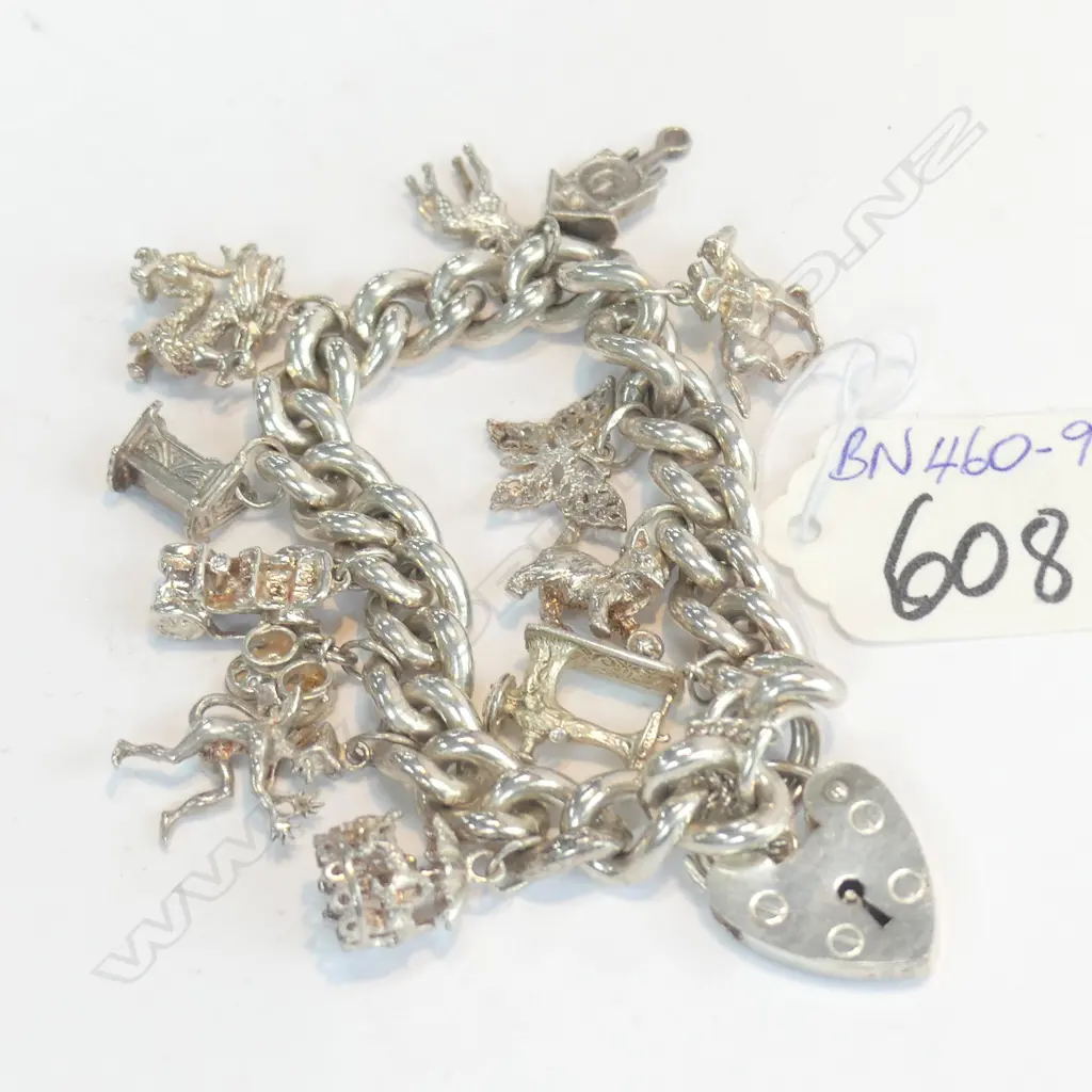 HEAVY QUALITY SILVER CHARM BRACELET 'ASJ'. 83gms Image 1++