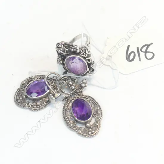 ARTS & CRAFTS AMETHYST RING AND EARRINGS