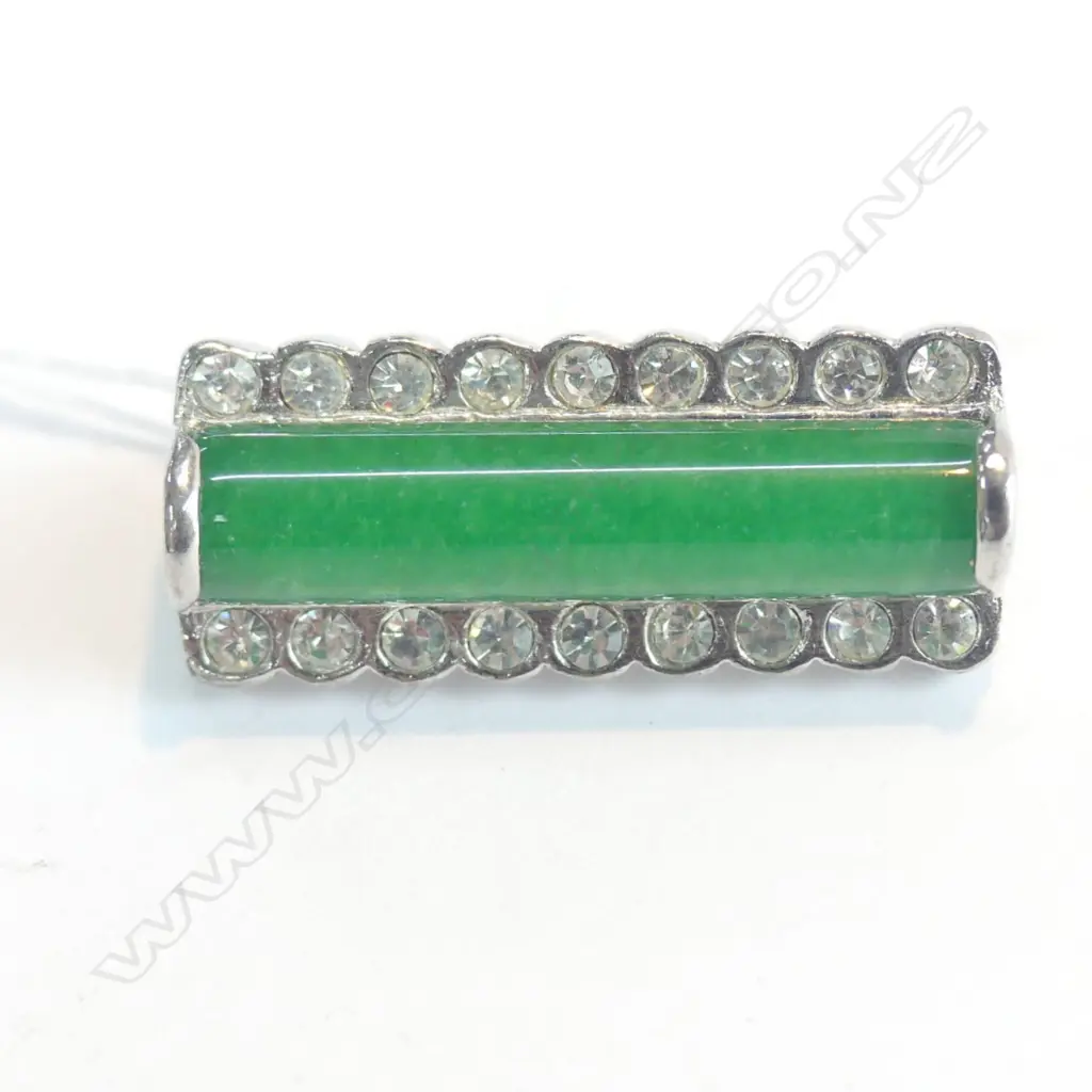 SILVER & JADEITE CYLINDER BROOCH  Image 1++