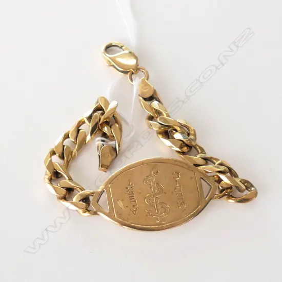 9CT GOLD ALERT BRACELET 26.83gm