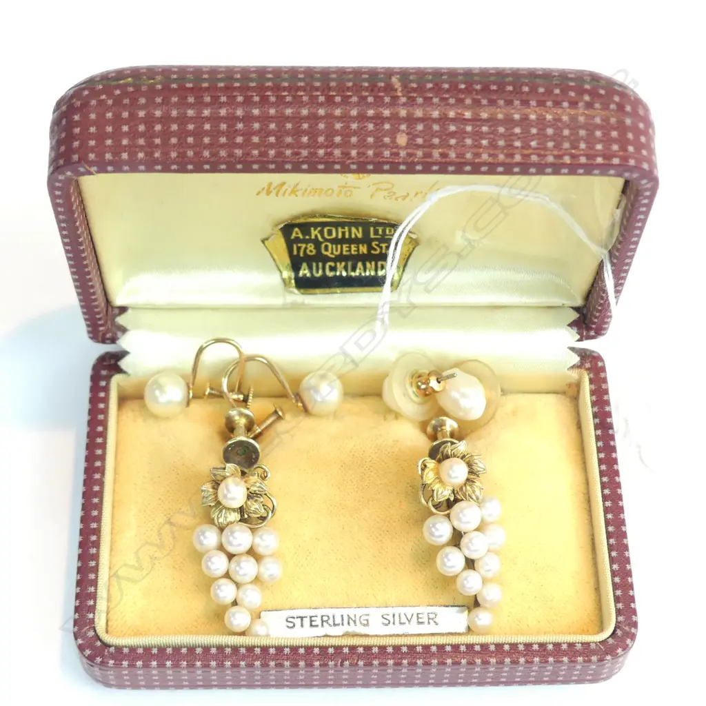 THREE PAIRS OF PEARL EARRINGS - 1 PR MIKIMOTO IN MIKIMOTO BOX Image 1++