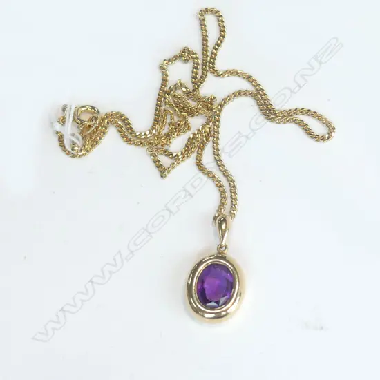 9CT AMETHYST PENDANT ON G/P CHAIN