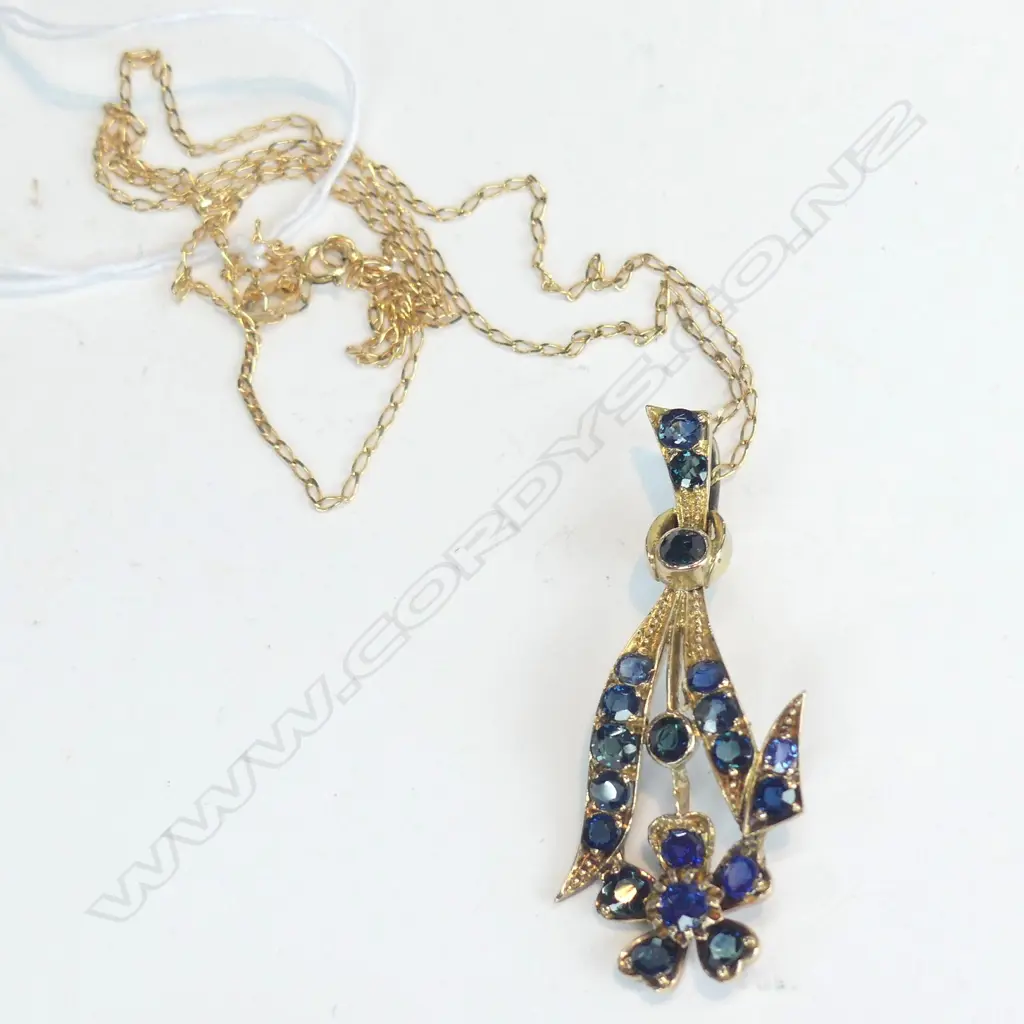 9CT GOLD AND SAPPHIRE PENDANT 9CT GOLD CHAIN Image 1++