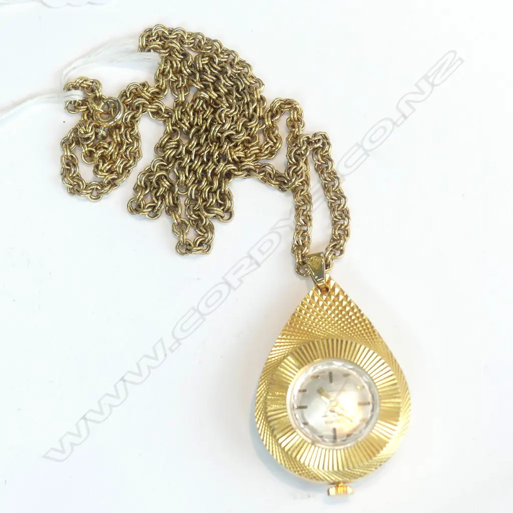 VINTAGE GILT RAMBA SWISS NECKLACE WATCH Image 1++